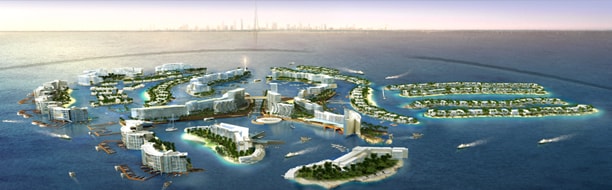 OQYANA World Islands Project — aerial rendering of the island development in Dubai